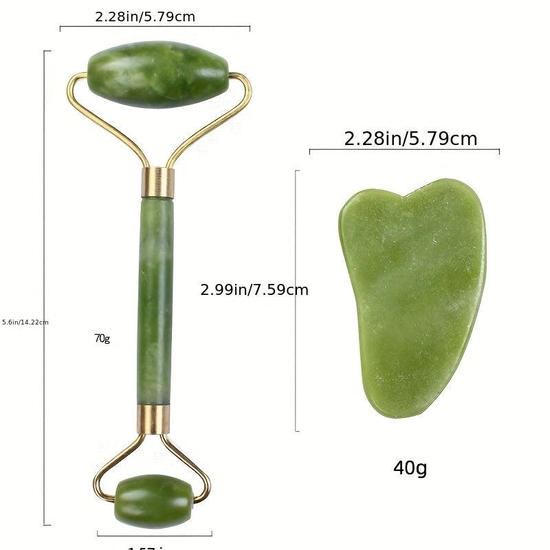 Natural Green Roller And Gua Sha Set for Facial and Body Care