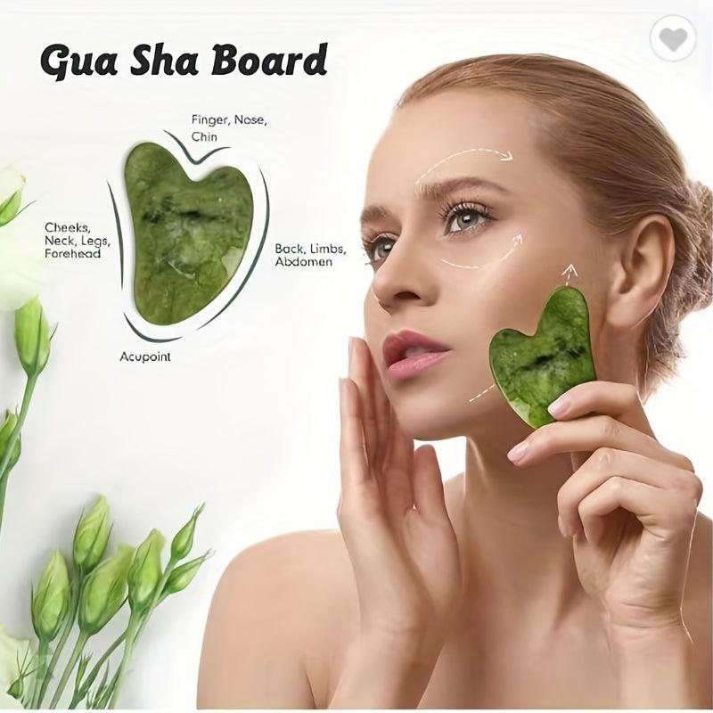 Natural Green Roller And Gua Sha Set for Facial and Body Care