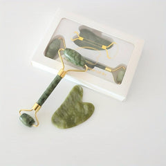 Natural Green Roller And Gua Sha Set for Facial and Body Care