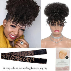 Afro Puff Ponytail Bangs Kinky Curly Hair Clip Short Extensions
