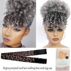 Afro Puff Ponytail Bangs Kinky Curly Hair Clip Short Extensions