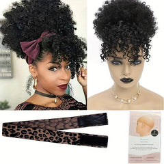 Afro Puff Ponytail Bangs Kinky Curly Hair Clip Short Extensions