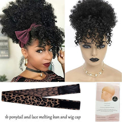 Afro Puff Ponytail Bangs Kinky Curly Hair Clip Short Extensions
