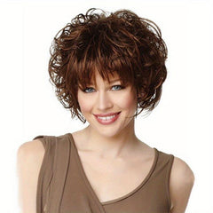 Short Curly Bob Cut Wig With Bangs Synthetic Wig Heat Resistant