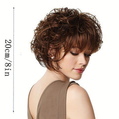 Short Curly Bob Cut Wig With Bangs Synthetic Wig Heat Resistant