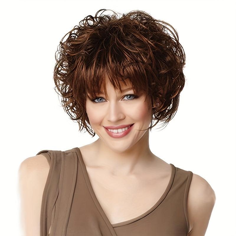 Short Curly Bob Cut Wig With Bangs Synthetic Wig Heat Resistant