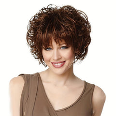 Short Curly Bob Cut Wig With Bangs Synthetic Wig Heat Resistant
