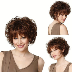 Short Curly Bob Cut Wig With Bangs Synthetic Wig Heat Resistant