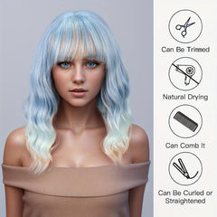 Short Body Wavy Bob Ombre Wig with Bangs - Colorful Synthetic Cosplay Party Wig