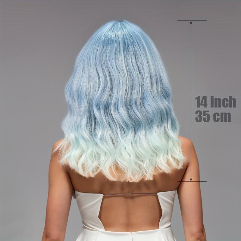 Short Body Wavy Bob Ombre Wig with Bangs - Colorful Synthetic Cosplay Party Wig