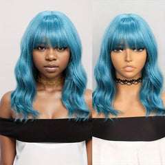 Short Body Wavy Bob Ombre Wig with Bangs - Colorful Synthetic Cosplay Party Wig