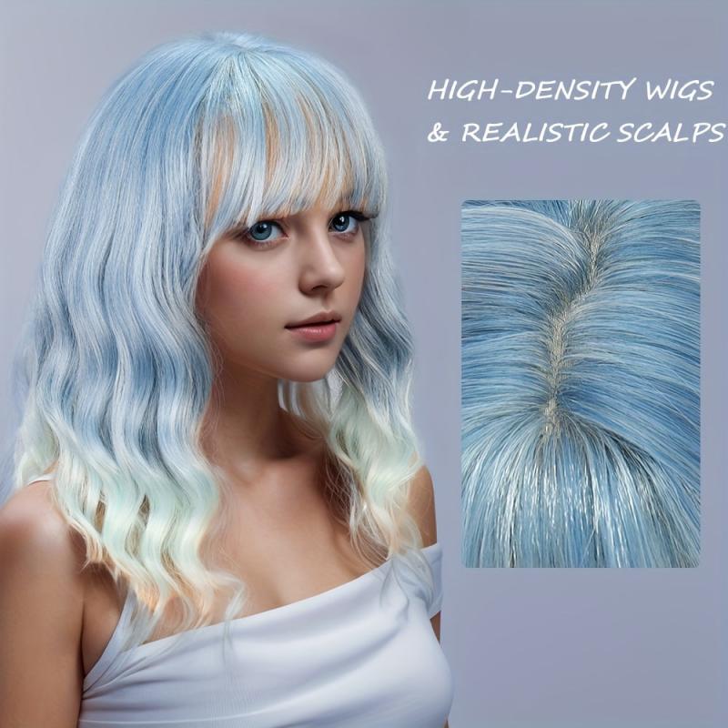 Short Body Wavy Bob Ombre Wig with Bangs - Colorful Synthetic Cosplay Party Wig