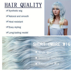 Short Body Wavy Bob Ombre Wig with Bangs - Colorful Synthetic Cosplay Party Wig