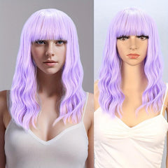 Short Body Wavy Bob Ombre Wig with Bangs - Colorful Synthetic Cosplay Party Wig