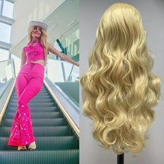 Golden Long Wavy Wig With Bangs for Halloween Cosplay