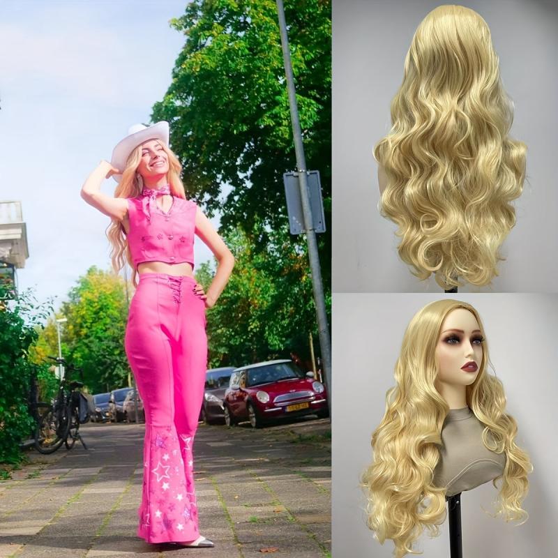 Golden Long Wavy Wig With Bangs for Halloween Cosplay