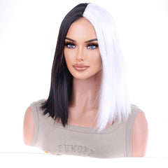 Two Tone Long Bob Wig with Bangs for Daily Use Party Cosplay Halloween