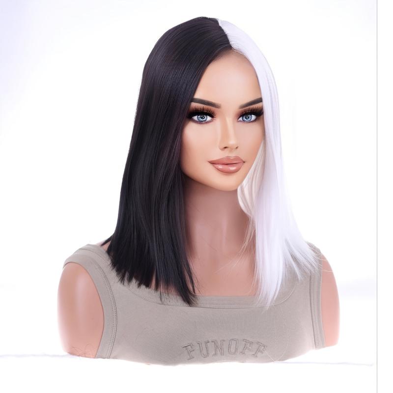 Two Tone Long Bob Wig with Bangs for Daily Use Party Cosplay Halloween