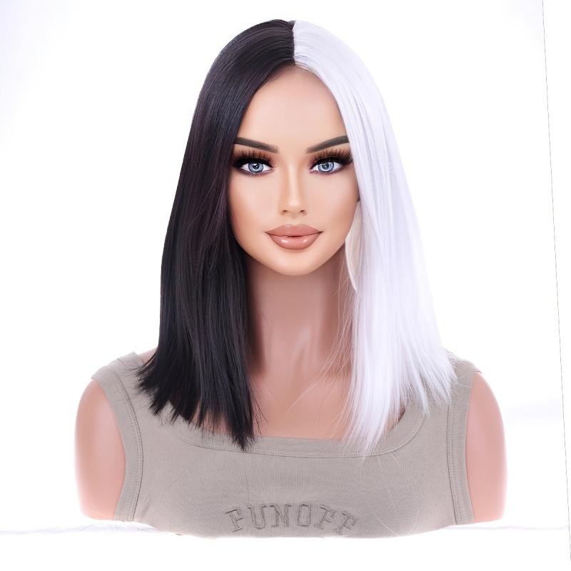 Two Tone Long Bob Wig with Bangs for Daily Use Party Cosplay Halloween