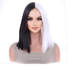 Two Tone Long Bob Wig with Bangs for Daily Use Party Cosplay Halloween