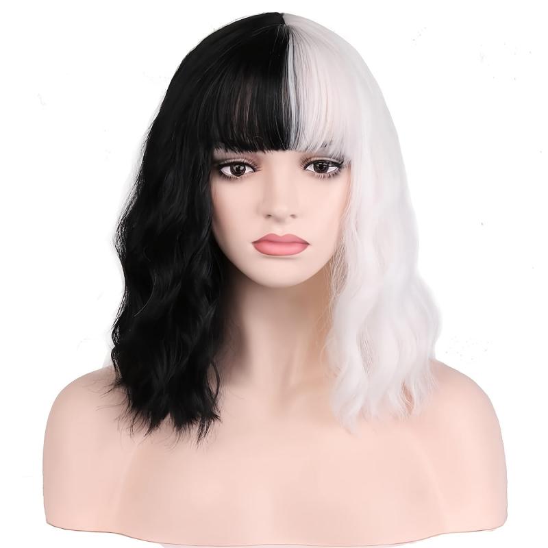 Two Tone Long Bob Wig with Bangs for Daily Use Party Cosplay Halloween