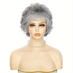 Short Curly Wigs With Bangs For Women Silvery