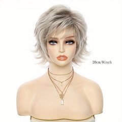 Short Curly Wigs With Bangs For Women Silvery
