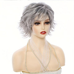 Short Curly Wigs With Bangs For Women Silvery
