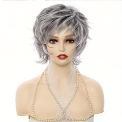 Short Curly Wigs With Bangs For Women Silvery