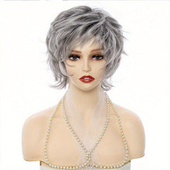 Short Curly Wigs With Bangs For Women Silvery