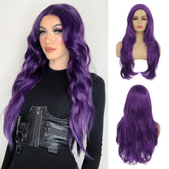 Long Curly Wig For Women Middle Part Wavy Natural Synthetic Hair Red Purple