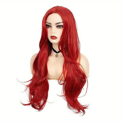 Long Curly Wig For Women Middle Part Wavy Natural Synthetic Hair Red Purple