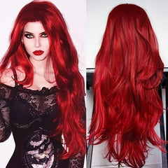 Long Curly Wig For Women Middle Part Wavy Natural Synthetic Hair Red Purple