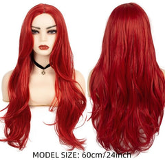 Long Curly Wig For Women Middle Part Wavy Natural Synthetic Hair Red Purple