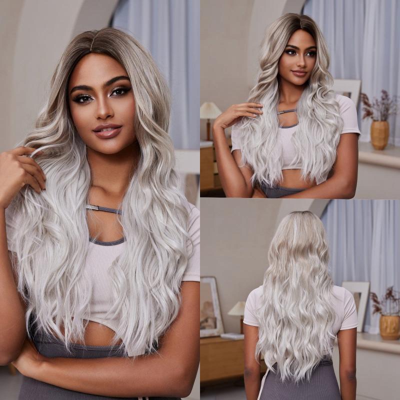 Ombre Brown Long Curly Wig with Bangs