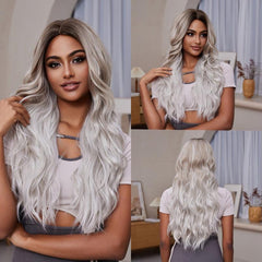 Ombre Brown Long Curly Wig with Bangs