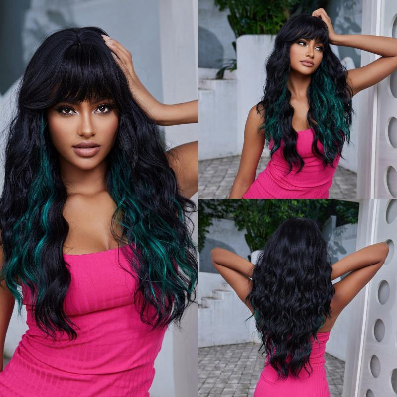 Ombre Brown Long Curly Wig with Bangs