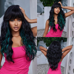 Ombre Brown Long Curly Wig with Bangs