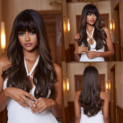 Ombre Brown Long Curly Wig with Bangs