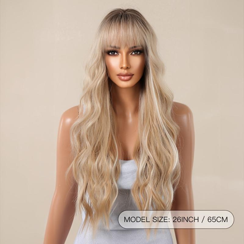 Long Wavy Ombre Curly Hair Synthetic Wig With Bangs