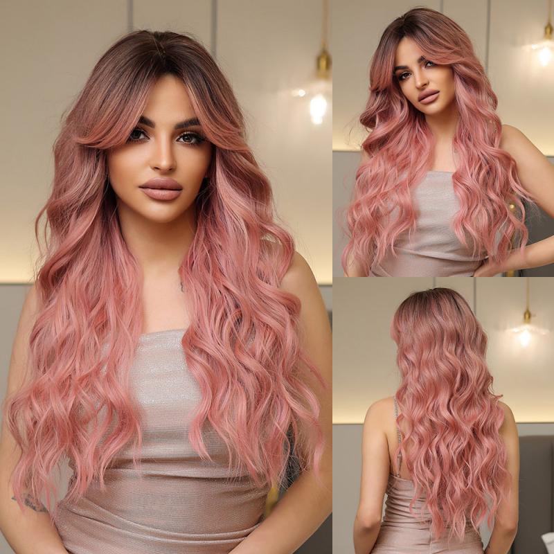 Long Wavy Ombre Curly Hair Synthetic Wig With Bangs