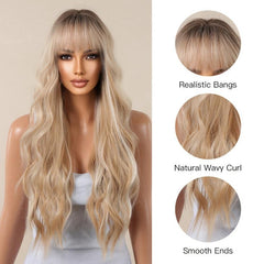 Long Wavy Ombre Curly Hair Synthetic Wig With Bangs