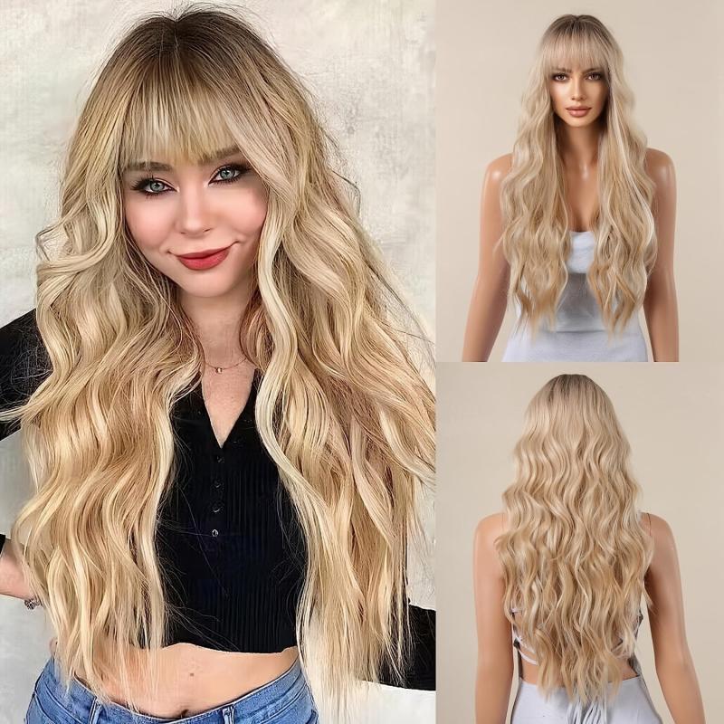 Long Wavy Ombre Curly Hair Synthetic Wig With Bangs