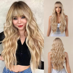 Long Wavy Ombre Curly Hair Synthetic Wig With Bangs