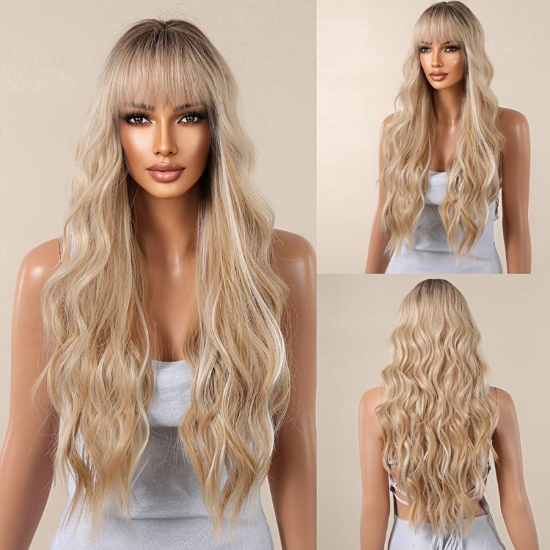 Long Wavy Ombre Curly Hair Synthetic Wig With Bangs