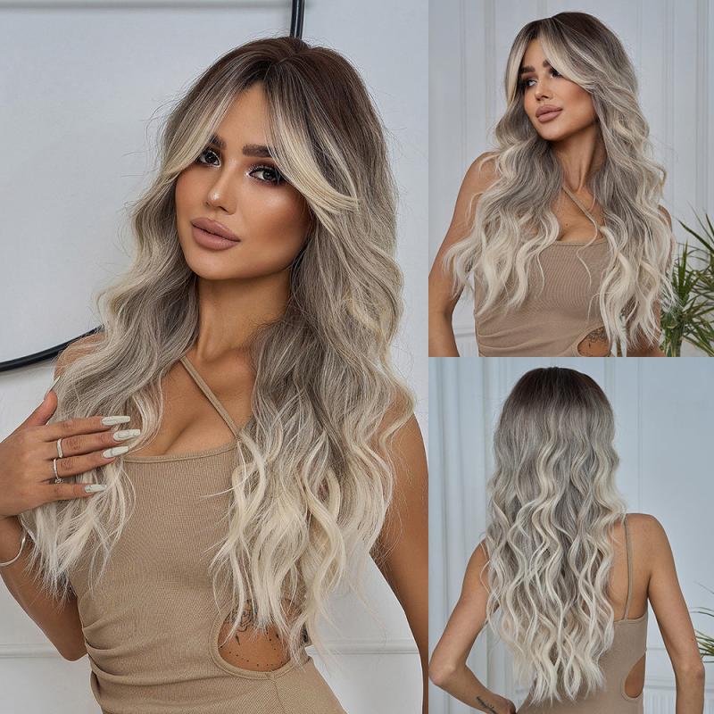Long Wavy Ombre Curly Hair Synthetic Wig With Bangs