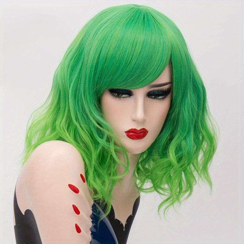 Short Grey Wavy Cosplay Red Wig Women 8 Colors Synthetic Hair