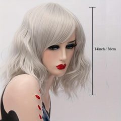 Short Grey Wavy Cosplay Red Wig Women 8 Colors Synthetic Hair