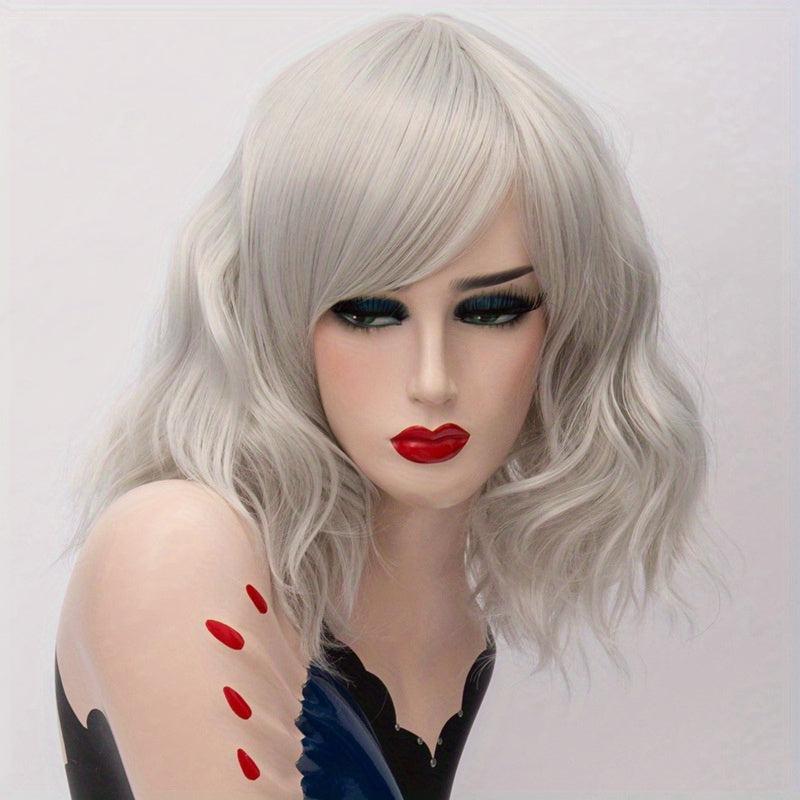 Short Grey Wavy Cosplay Red Wig Women 8 Colors Synthetic Hair