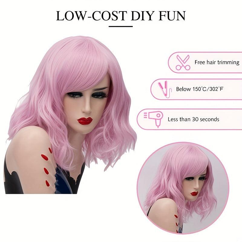 Short Grey Wavy Cosplay Red Wig Women 8 Colors Synthetic Hair